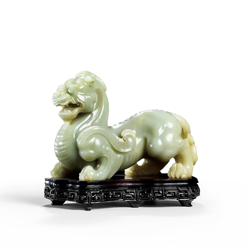 清 翡翠帶蓋獅鈕三足爐(底座)